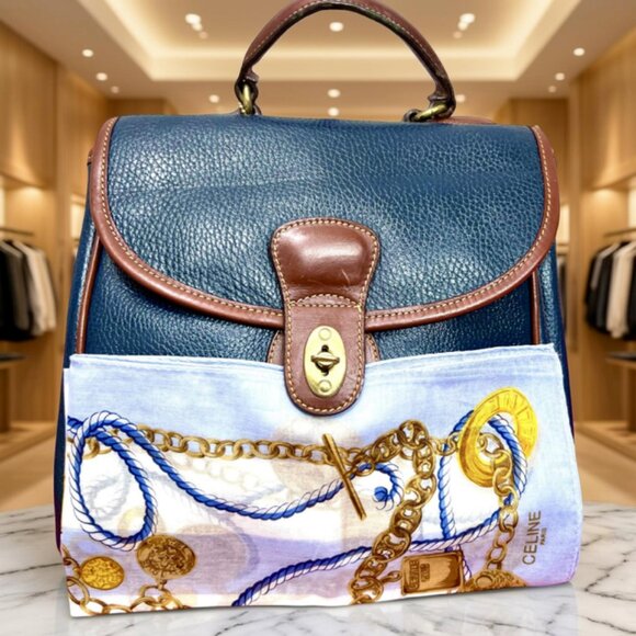 Coach Handbags - VTG USA Coach Turn Lock 4226 Leather Teal Blue Crossbody + Celine Handkercief